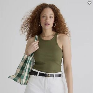 J. Crew army green racer back ribbed tank size medium EUC